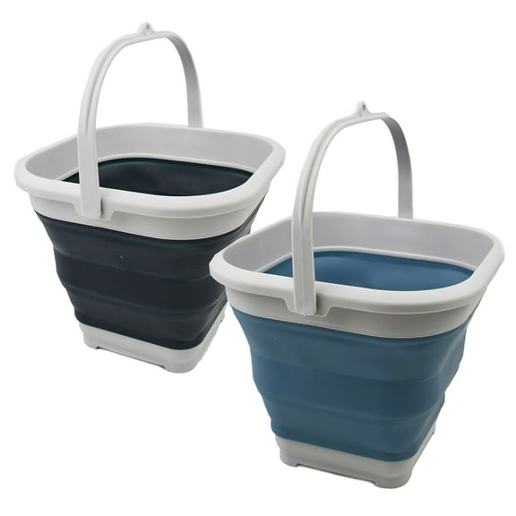 SAMMART 5.5L Set of 2 Collapsible Square Handy Bucket/Foldable SquareWater Pail/Portable Tub with Handle