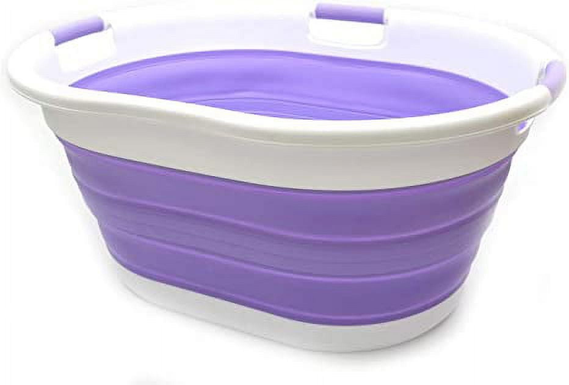 Light Purple Collapsible Plastic Laundry Hamper with Handles