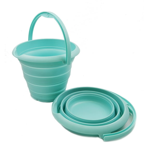 SAMMART 5L (1.32Gallon) Set of 2 Collapsible Fishing Bucke - Foldable Round Tub - Portable Plastic Water Pail - Space Saving Outdoor Waterpot - Trunk Organizer for All Types of Vehicles