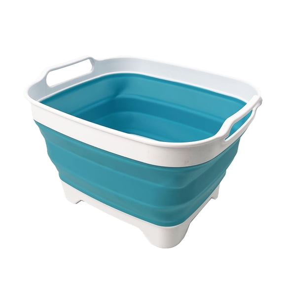 SAMMART 7.5L (2 Gallons) Collapsible Dishpan with Draining Plug - Foldable Washing Basin - Portable Dish Washing Tub - Space Saving Kitchen Storage Tray