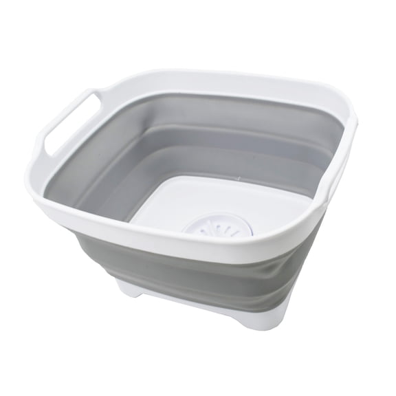 SAMMART 7.5L (2 Gallons) Collapsible Dishpan with Draining Plug - Foldable Washing Basin - Portable Dish Washing Tub - Space Saving Kitchen Storage Tray