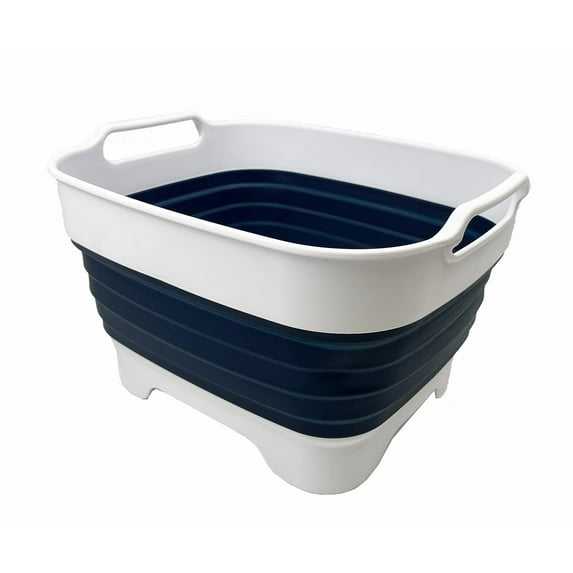 SAMMART 7.5L (2 Gallons) Collapsible Dishpan with Draining Plug - Foldable Washing Basin - Portable Dish Washing Tub - Space Saving Kitchen Storage Tub