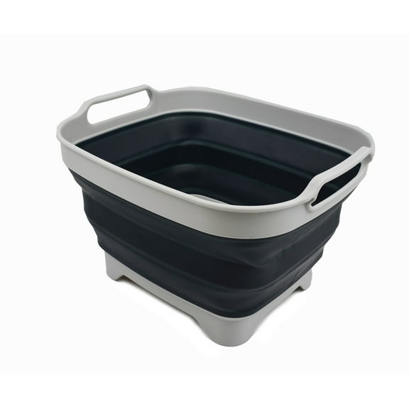 SAMMART 7.5L (2 Gallons) Collapsible Dishpan with Draining Plug - Foldable Washing Basin - Portable Dish Washing Tub - Space Saving