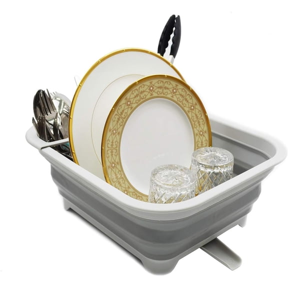 SAMMART 8.5L (2.2 Gallon) Collapsible Dish Drainer with Swivel Spout - Foldable Drying Rack - Portable Dinnerware Organizer - Space Saving Kitchen Storage Tray