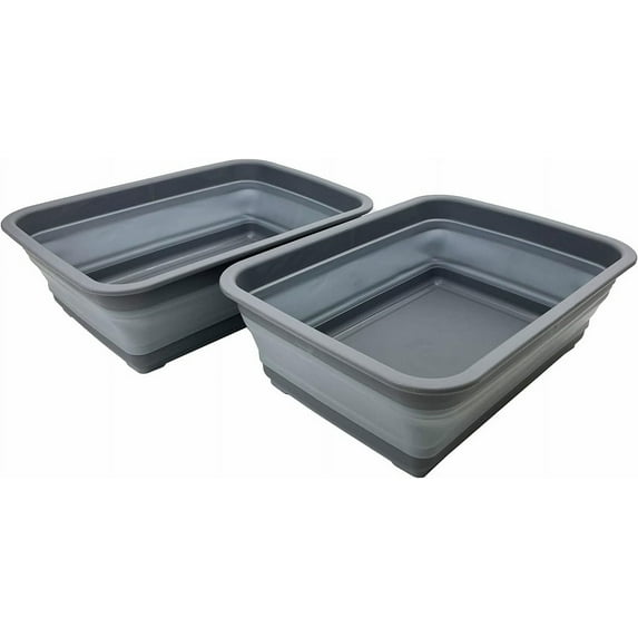 SAMMART 8L (2.1 Gallon) Set of 2 Collapsible Tub - Foldable Dish Tub - Portable Washing Basin - Space Saving Plastic Washtub (Grey)
