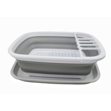 SAMMART 8L (2.11Gallons) Collapsible Dish Drainer with Drainer Board - Foldable Drying Rack Set - Portable Dinnerware Organizer - Space Saving Kitchen Storage Tray