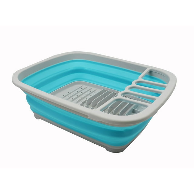 SAMMART 8L (2.11Gallons) Collapsible Dish Drainer with Drainer Board - Foldable Drying Rack Set - Portable Dinnerware Organizer - Space Saving Kitchen Storage Tray