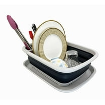 SAMMART - 8L (2.11Gallons) Collapsible Plastic Dish Drainer with Drainer Board - Foldable Drying Rack Set - Portable Dinnerware Organizer - Space Saving Kitchen Utensil Storage Tray