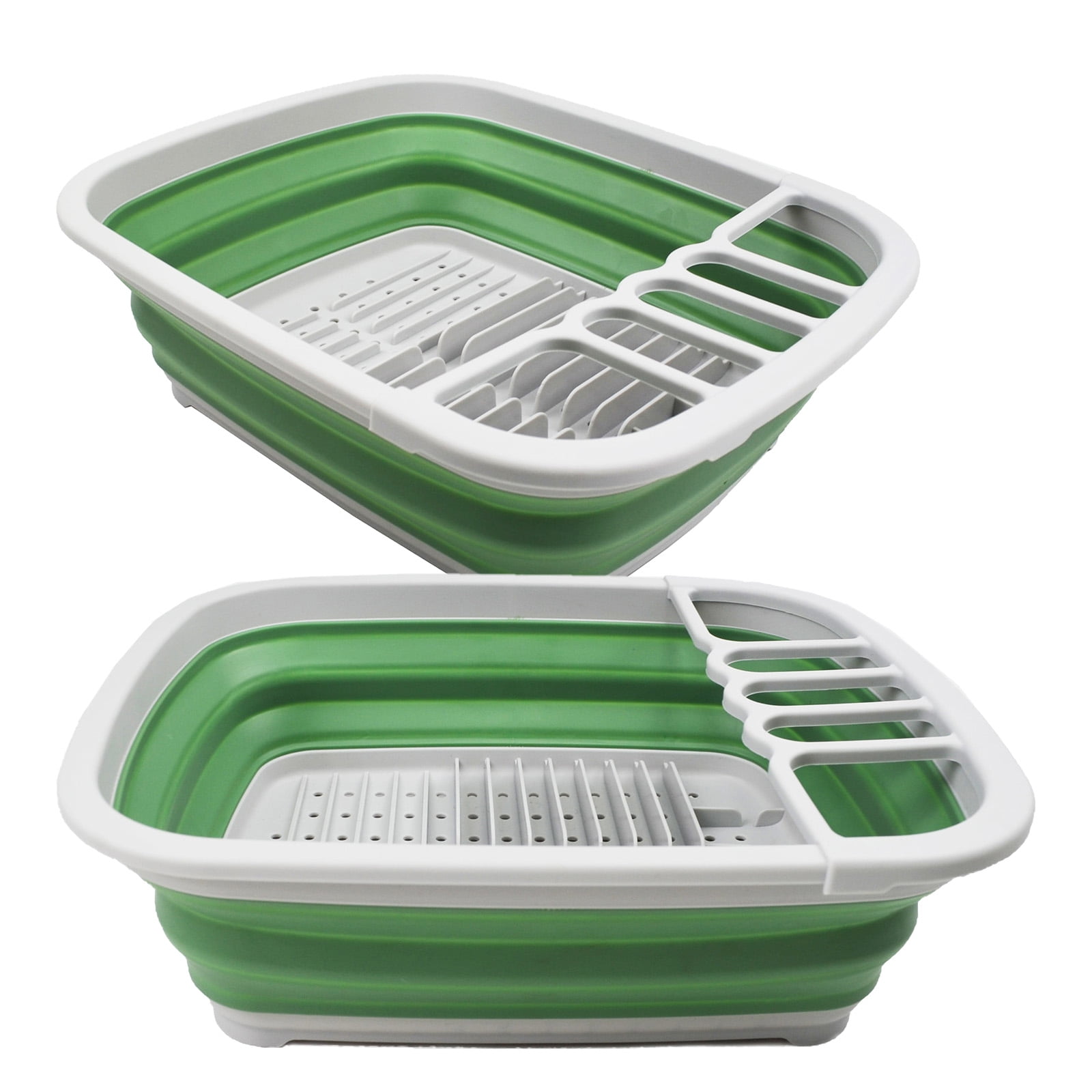 SAMMART 8L (2.11Gallons) Collapsible Plastic Dish Drainer - Foldable Drying Rack - Portable Dinnerware Organizer - Space Saving (Grey/Dark Sea Green