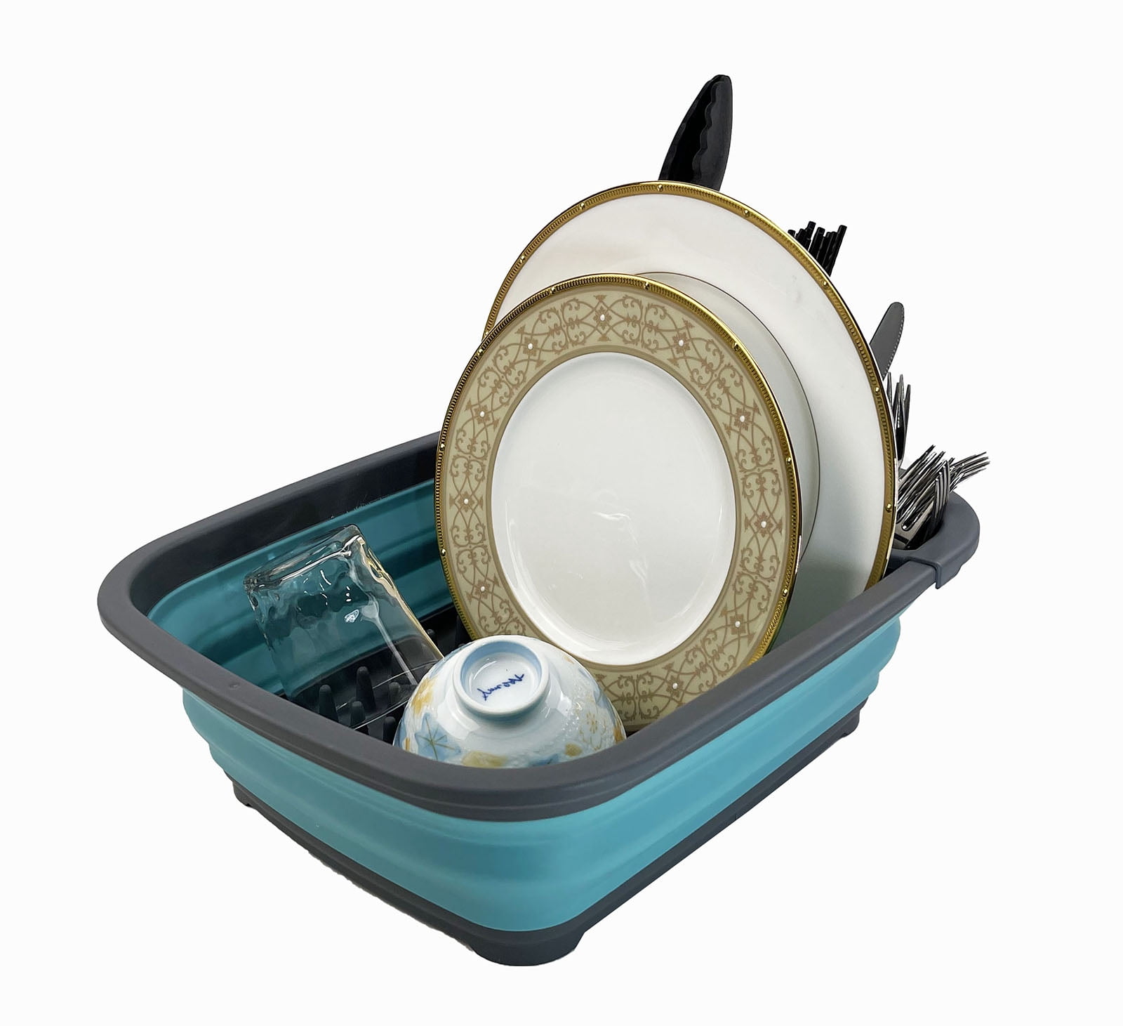 SAMMART 8L (2.11Gallons) Collapsible Plastic Dish Drainer - Foldable Drying Rack - Portable Dinnerware Organizer - Space Saving Kitchen Utensil Storage Tray