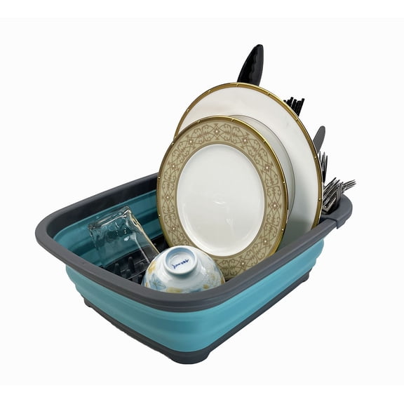 SAMMART 8L (2.11Gallons) Collapsible Plastic Dish Drainer - Foldable Drying Rack - Portable Dinnerware Organizer - Space Saving Kitchen Utensil Storage Tray