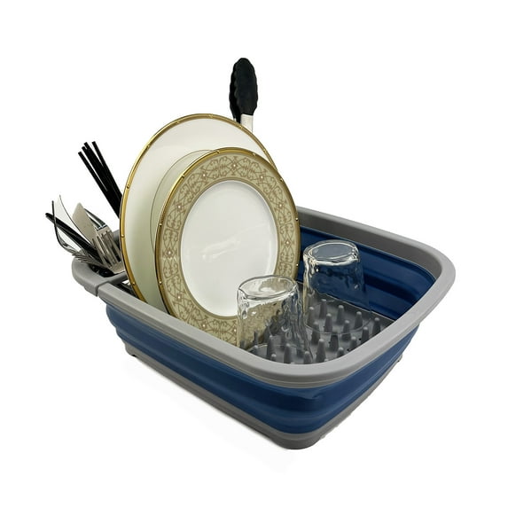 SAMMART 8L (2.11Gallons) Collapsible Plastic Dish Drainer - Foldable Drying Rack - Portable Dinnerware Organizer - Space Saving Kitchen Utensil Storage Tray