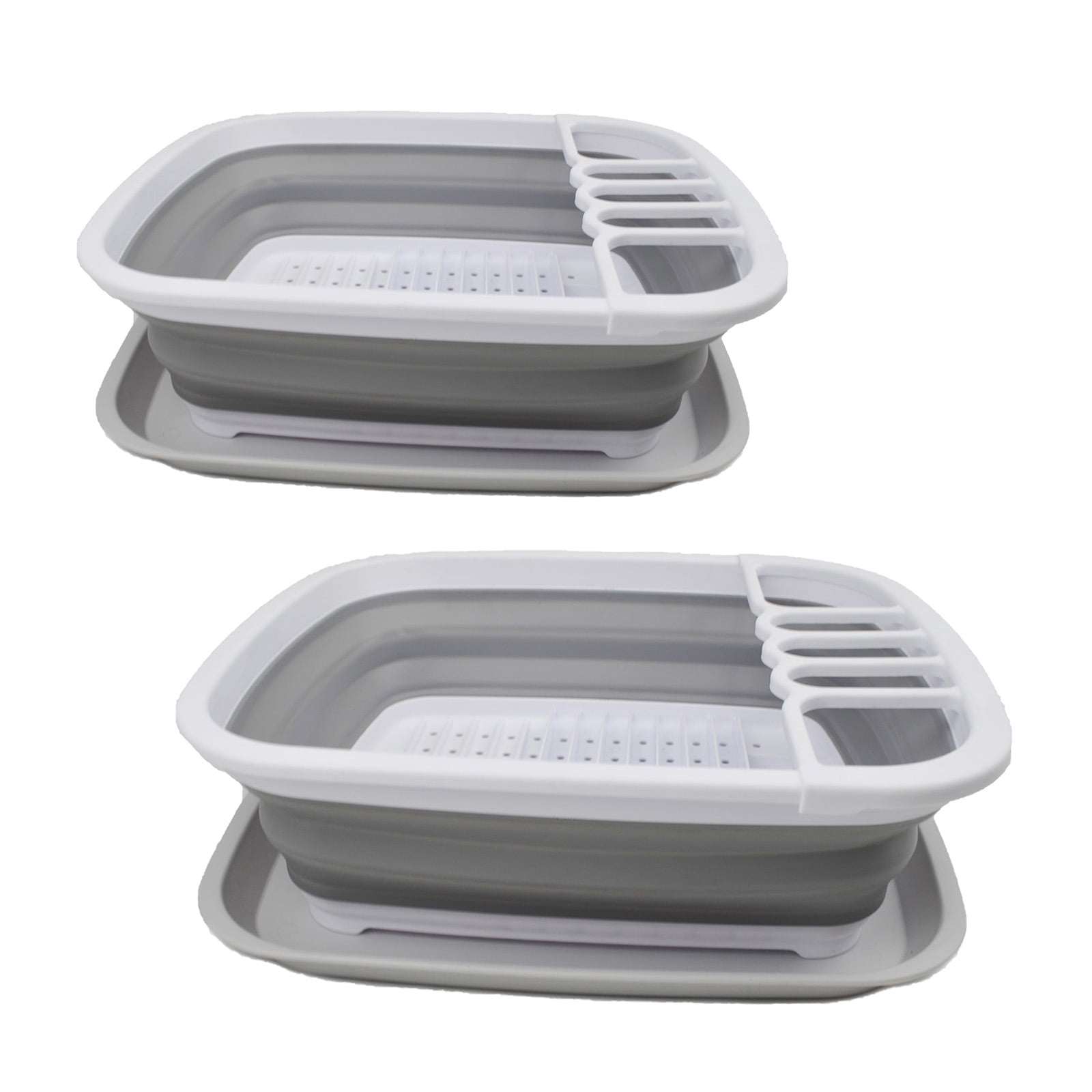 SAMMART 8L (2.11Gallons) Collapsible Plstic Dish Drainer with Drainer Board - Foldable Drying Rack Set - Portable Dinnerware Organizer - Space Saving Kitchen Storage Tray