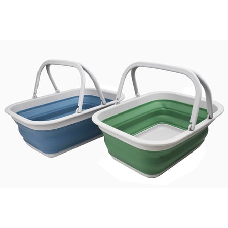 SAMMART 9.2L (2.37Gallon) Collapsible Tub with Handle - Portable Outdoor Picnic Basket/Crater - Foldable Shopping Bag - Space Saving Storage Container