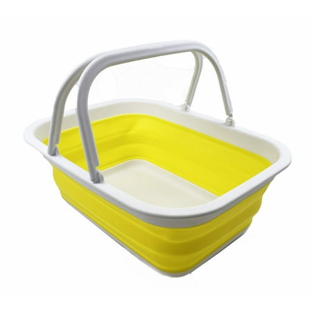 SAMMART 9.2L (2.37Gallon) Collapsible Tub with Handle - Portable Outdoor Picnic Basket/Crater - Foldable Shopping Bag - Space Saving Storage Container