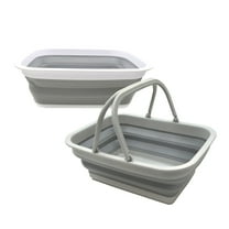 SAMMART 9.2L Set of 2 Collapsible Tub & Basket - Portable Outdoor Picnic Basket/Crater - Foldable Shopping Bag - Space Saving Storage Container