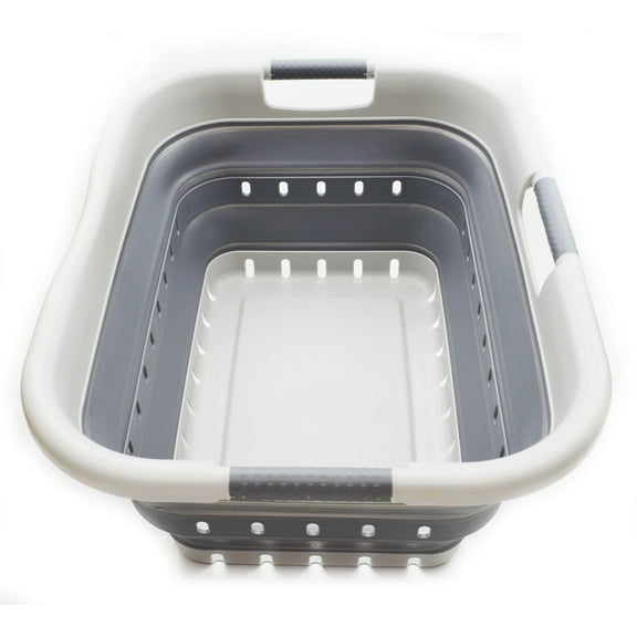 SAMMART Collapsible 3 Handled Plastic Laundry Basket - Foldable Pop Up Storage Container/Organizer - Portable Washing Tub - Space Saving Hamper/Basket