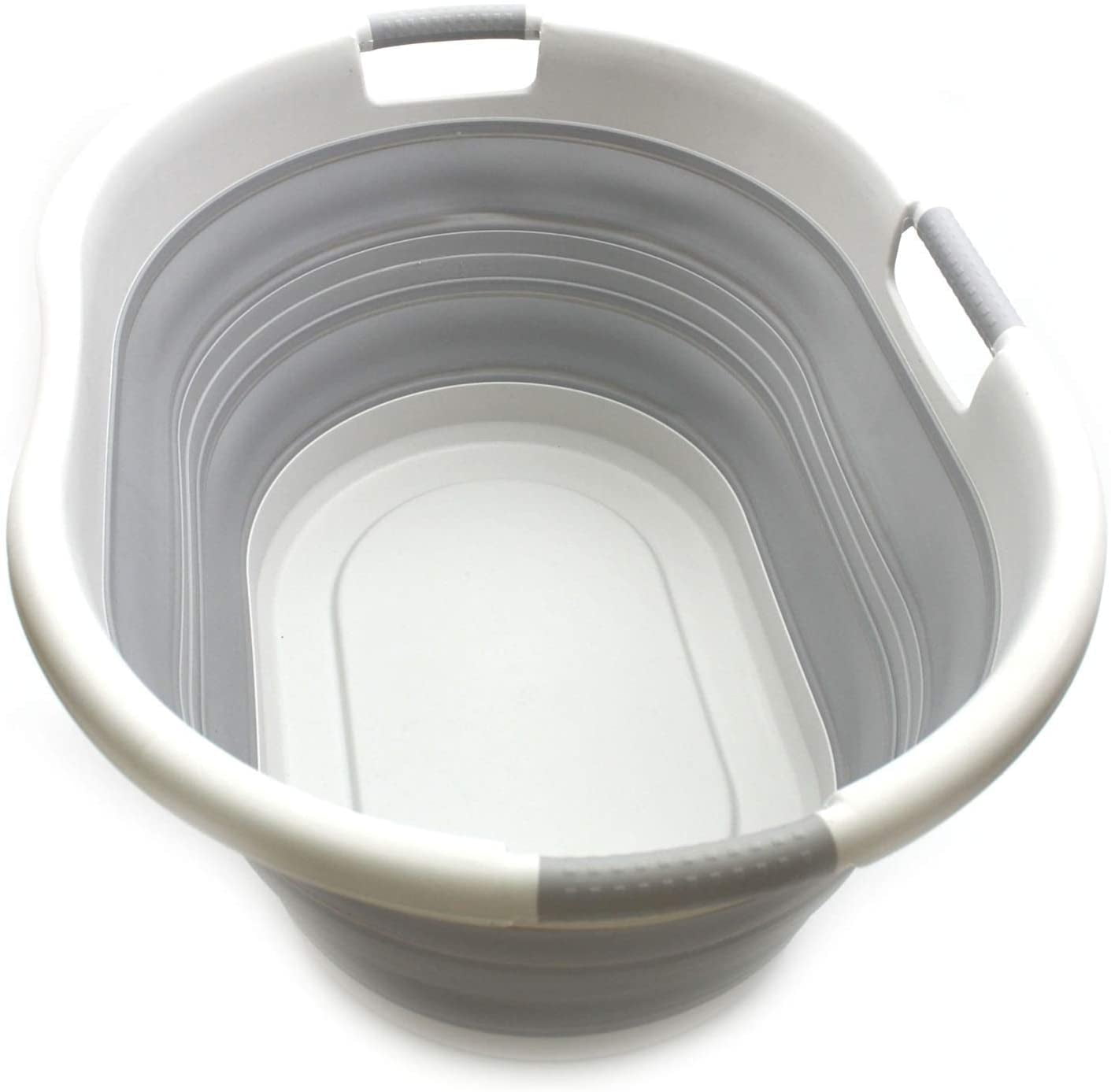 SAMMART Collapsible 3-Handled Plastic Laundry Basket - Oval Tub / Basket - Foldable Storage Container / Organizer - Portable Washing Tub - Space Saving Laundry Hamper
