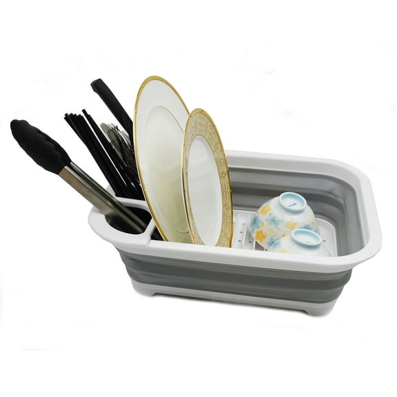 SAMMART Collapsible Dish Drainer - Foldable Drying Rack Set - Portable Dinnerware Organizer - Space Saving