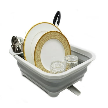 SAMMART Collapsible Dish Drainer with Swivel Spout - Foldable Drying Rack - Portable Dinnerware Organizer - Space Saving Kitchen Storage Tray