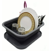 SAMMART Collapsible Dish Drainer with Tray - Foldable Drying Rack Set - Portable Dinnerware Organizer - Space Saving Kitchen Storage Tray