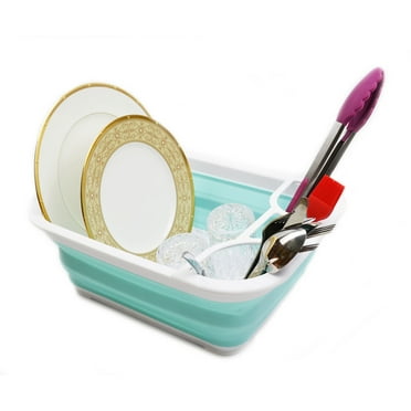 SAMMART Collapsible Dish Drainer with Tray - Foldable Drying Rack Set - Portable Dinnerware Organizer - Space Saving Kitchen Storage Tray