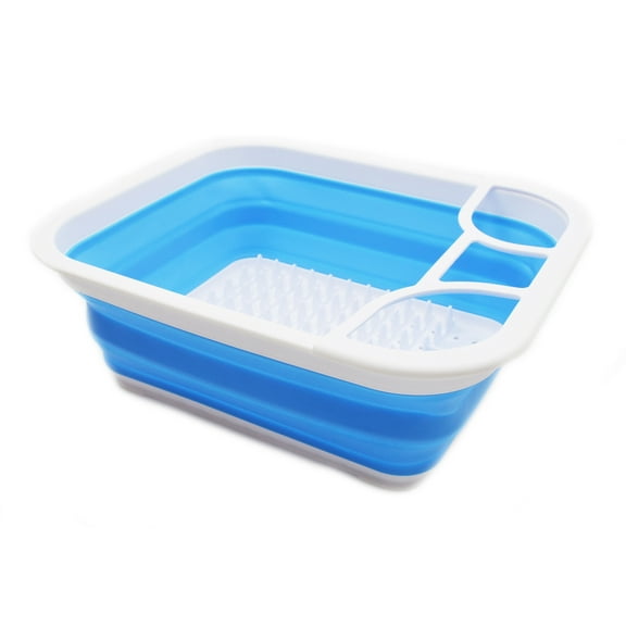 SAMMART Collapsible Dish Drainer with Tray - Foldable Drying Rack Set - Portable Dinnerware Organizer - Space Saving Kitchen Storage Tray