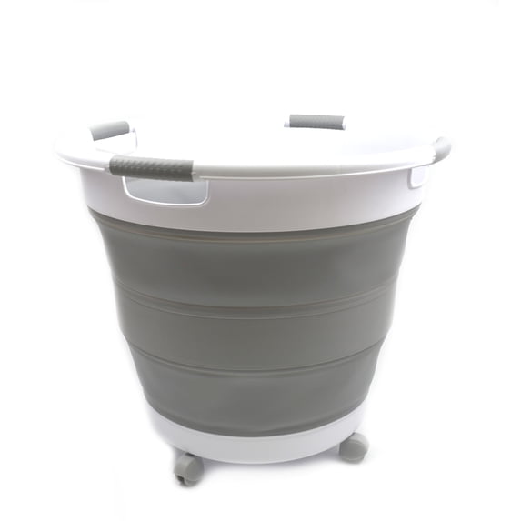SAMMART Collapsible Laundry Basket with Wheels - Foldable Pop Up Storage Container/Organizer with Wheels - Portable Washing Tub - Space Saving Hamper/Basket with Wheels