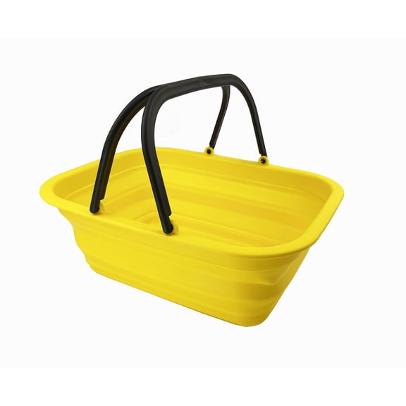 SAMMART Collapsible Plastic Tub with Handle 9.2L (2.3 gallons) - Portable Outdoor Picnic Basket/Crate - Foldable Basin for Washing Dishes,Camping,Hiking