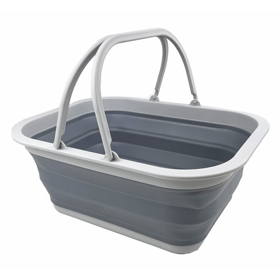 SAMMART Collapsible Tub with Handle 15L (4 Gallon) - Portable Picnic Basket/Crate - Foldable Storage Container for Dishes Washing, Camping and Home