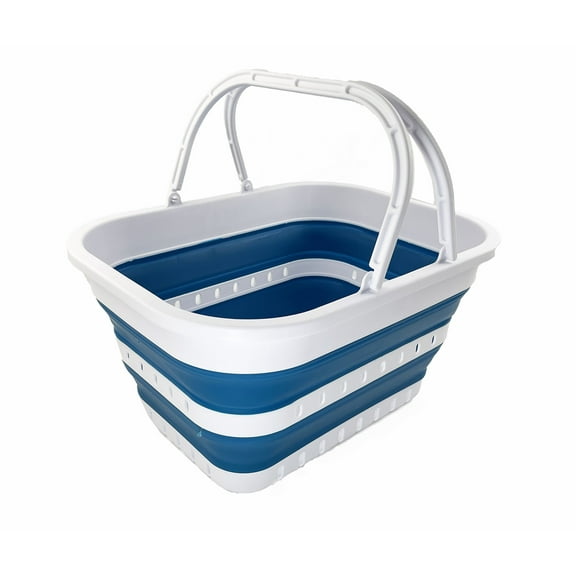SAMMART Collapsible Tub with Handle 19L (5 Gallons) - Portable Picnic Basket/Crate - Foldable Storage Container for Dishes Washing, Camping and Home