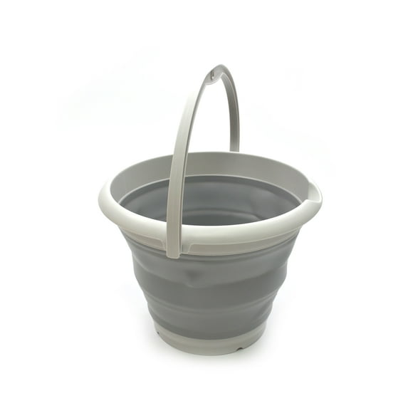 SAMMART Set of 2 - 10L (2.6 Gallon) Collapsible Plastic Bucket - Foldable Round Tub - Portable Fishing Water Pail - Space Saving Outdoor Waterpot, size 33cm dia (Grey)