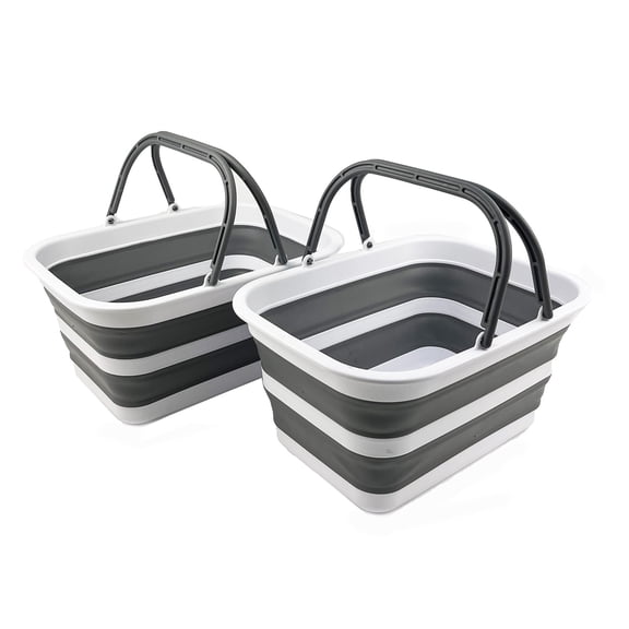 SAMMART Set of 2 12L (3.1 gallons) Collapsible Plastic Basket - Foldable Washing Tub with Handle - Portable Outdoor Picnic Basket/Shopping Bag - Space Saving