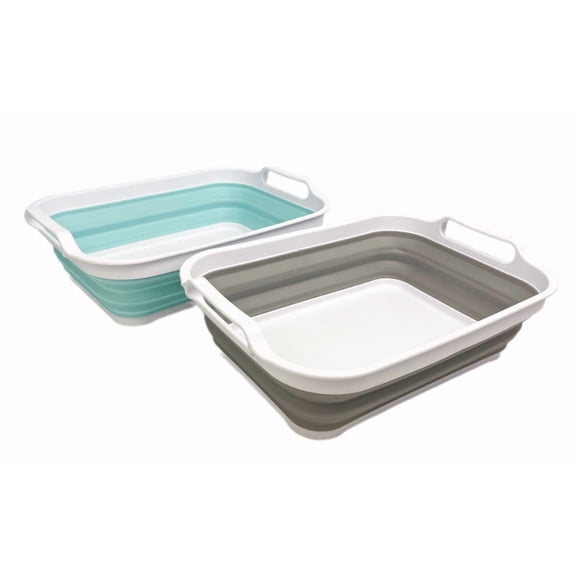 SAMMART Set of 2 7L (1.85 Gallons) Collapsible Tub - Foldable Dishpan - Portable Washing Basin - Space Saving Plastic Sink Tub, Outdoor Kitchen Storage Tray