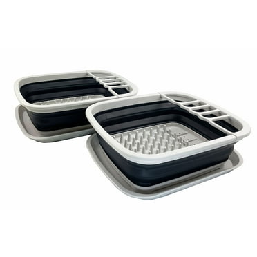 SAMMART Set of 2 8L (2.11Gallons) Collapsible Plastic Dish Drainer with Drainer Board - Foldable Drying Rack Set - Portable Dinnerware Organizer - Space Saving Kitchen Storage Tray