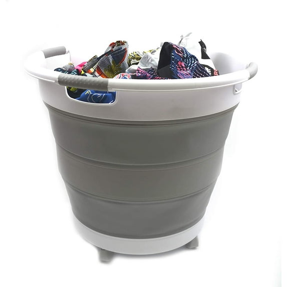 SAMMART Set of 2 Collapsible Laundry Basket with Wheels - Foldable Pop Up Storage Container/Organizer with Wheels - Portable Washing Tub - Space Saving Hamper/Basket with Wheels