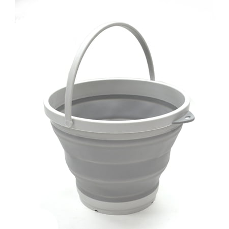 SAMMART Set of 2 - Collapsible Plastic Bucket - Foldable Round Tub - Portable Fishing Water Pail - Space Saving Outdoor Waterpot, size 28cm dia (Grey)
