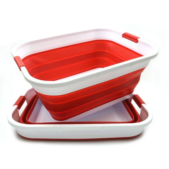 SAMMART Set of 2 Collapsible Plastic Laundry Basket - Foldable Pop Up Storage Container / Organizer - Portable Washing Tub - Space Saving Hamper / Basket