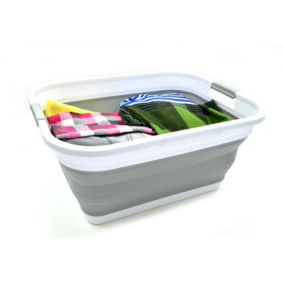 SAMMART Set of 2 Collapsible Plastic Laundry Basket - Foldable Pop Up Storage Container / Organizer - Portable Washing Tub - Space Saving Hamper / Basket
