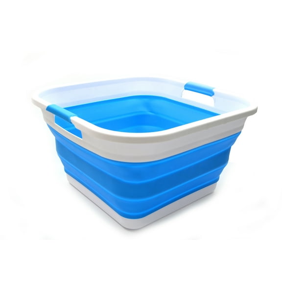 SAMMART Set of 2 Collapsible Plastic Laundry Tub - Square Basket - Foldable Storage Container / Organizer - Portable Washing Tub - Space Saving Laundry Hamper