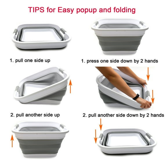 SAMMART Set of 2 Collapsible Plastic Laundry Tub - Square Basket - Foldable Storage Container / Organizer - Portable Washing Tub - Space Saving Laundry Hamper