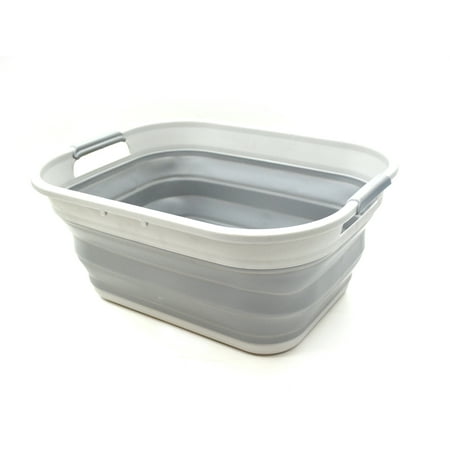 SAMMART Set of 2 Collapsible Plastic Storage Basket - Foldable Pop Up Storage Container/Organizer - Portable Washing Tub - Space Saving Hamper/Basket (