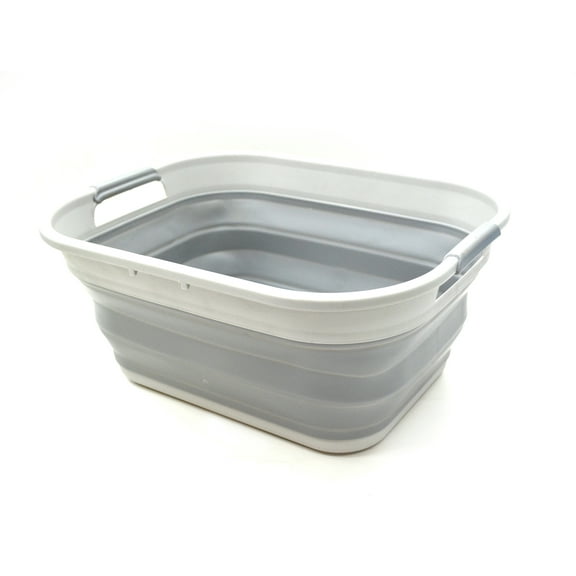 SAMMART Set of 2 Collapsible Plastic Storage Basket - Foldable Pop Up Storage Container/Organizer - Portable Washing Tub - Space Saving Hamper/Basket (