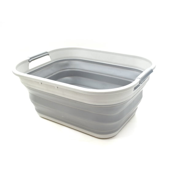 SAMMART Set of 2 Collapsible Plastic Storage Basket - Foldable Pop Up Storage Container/Organizer - Portable Washing Tub - Space Saving Hamper/Basket (