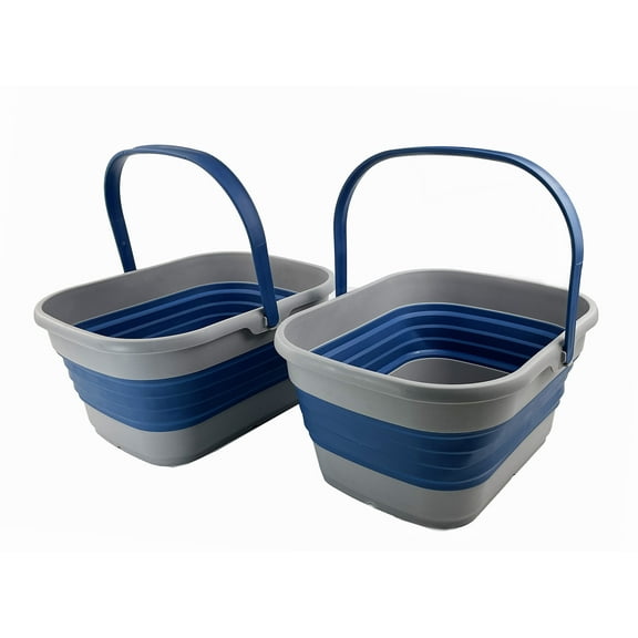 SAMMART Set of 2 Collapsible Tub with Handle 13L (3.4 Gallon) Set of 2- Portable Picnic Basket/Crate - Foldable Storage Container for Dishes Washing, Camping and Home