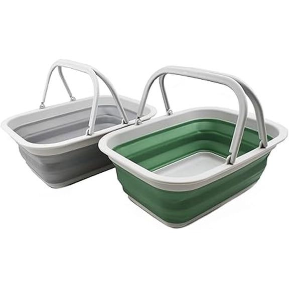 SAMMART Set of 2 Collapsible Tub with Handle 9.2L (2.37Gallon) - Portable Outdoor Picnic Basket/Crate - Foldable Basin for Washing Dishes,Camping,Hiking