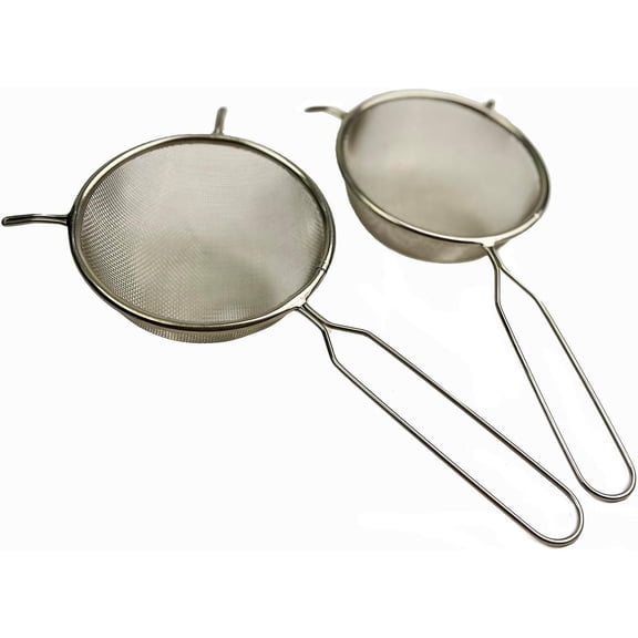 SAMMART Set of 2 5.5 inches (14cm) Stainless Steel Mesh Strainer with Handle and Two Hanging Support - Round Sieve Colander