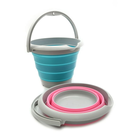 SAMMART Set of 2-5L / 1.32 Gallon Collapsible Plastic Bucket - Foldable Round Tub - Portable Fishing Water Pail - Space Saving Outdoor Waterpot