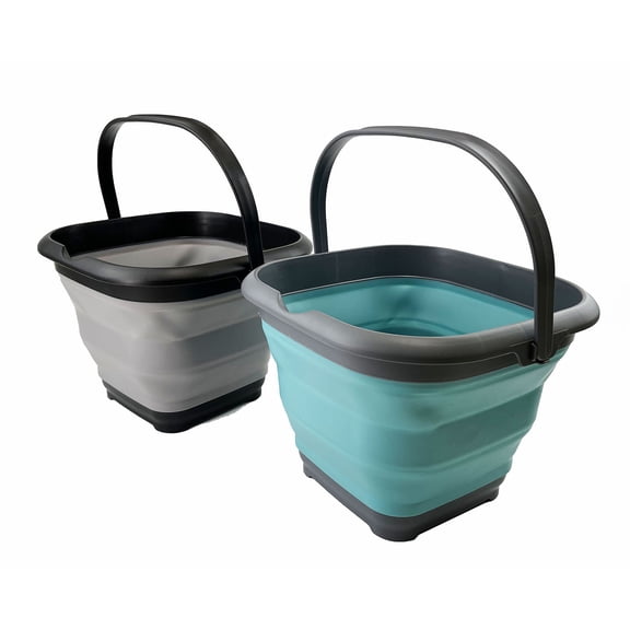 SAMMART Set of 2 8.5L (2.2 gallon) Collapsible Square Handy Bucket/Foldable SquareWater Pail/Portable Tub with Handle. Size 31cm (Square)