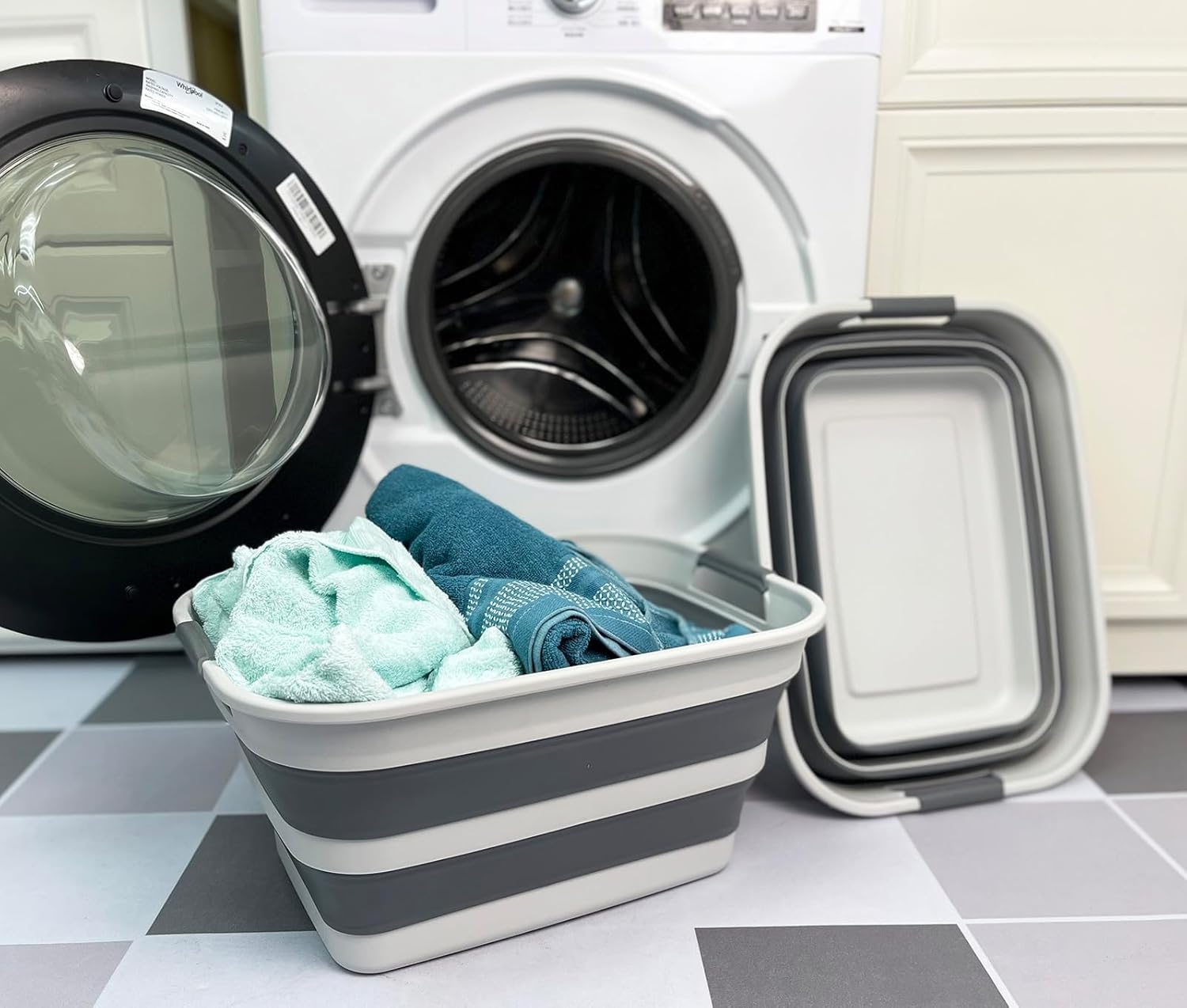 SAMMART Set of 2 Collapsible Plastic Laundry Basket - Foldable Pop Up Storage Container/Organizer - Portable Washing Tub - Space Saving Hamper/Basket
